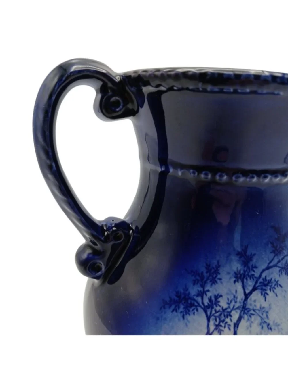 Oldcourt Ware Staffordshire Blue Transferware Vase Double Handle Hand Painted 7.